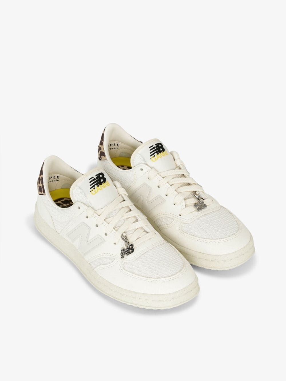 New Balance x Ganni Cream Lace-Up Sneakers with Leopard Heel Accent men’s size 7